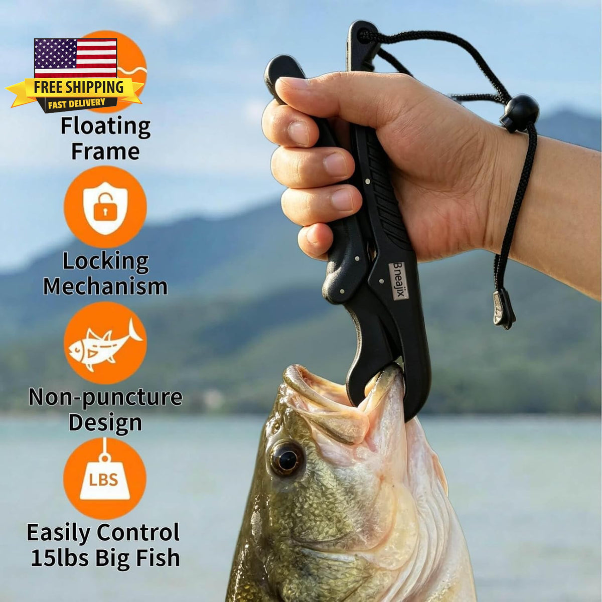 9.5-Inch Floating Fish Lip Gripper with Lanyard - Fish Hook Removal Tool