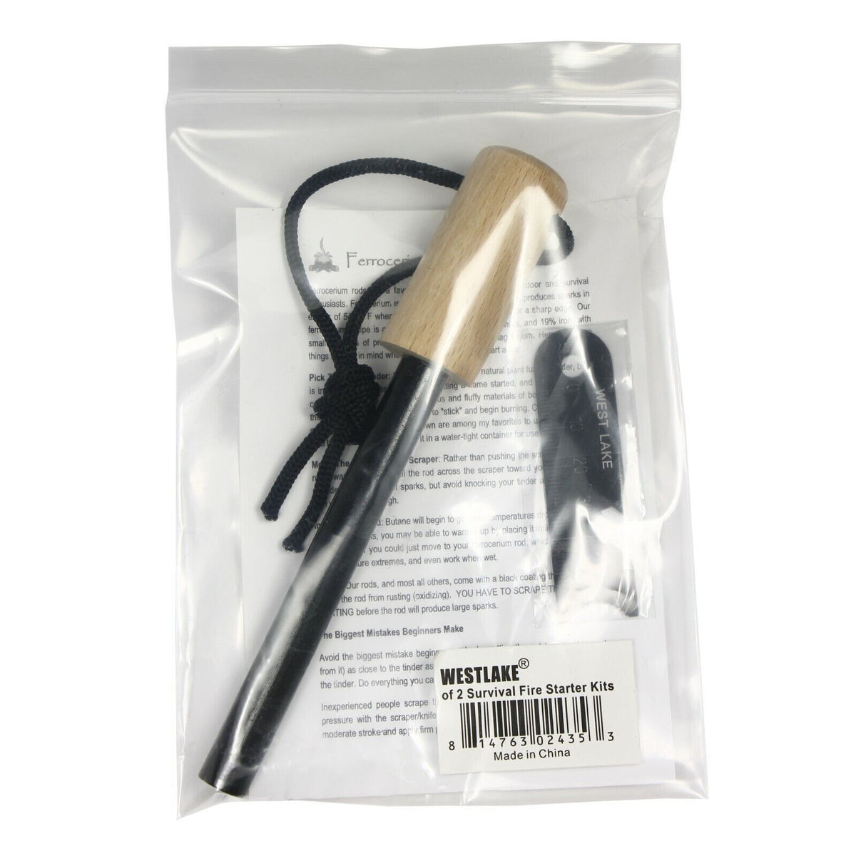 5-Inch Ferrocerium Fire Starter Rod with Handle & Steel Scraper for Camping & Outdoor