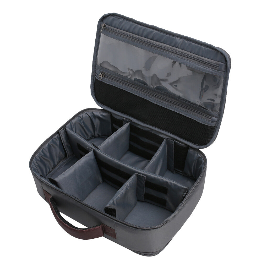 Fishing Reel Storage Case with Adjustable Compartments and Mesh Pockets