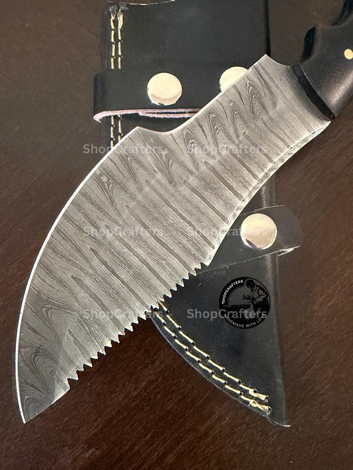 Hunted Movie Replica Hunting Knife with Damascus Blade - Collector's Fixed Blade