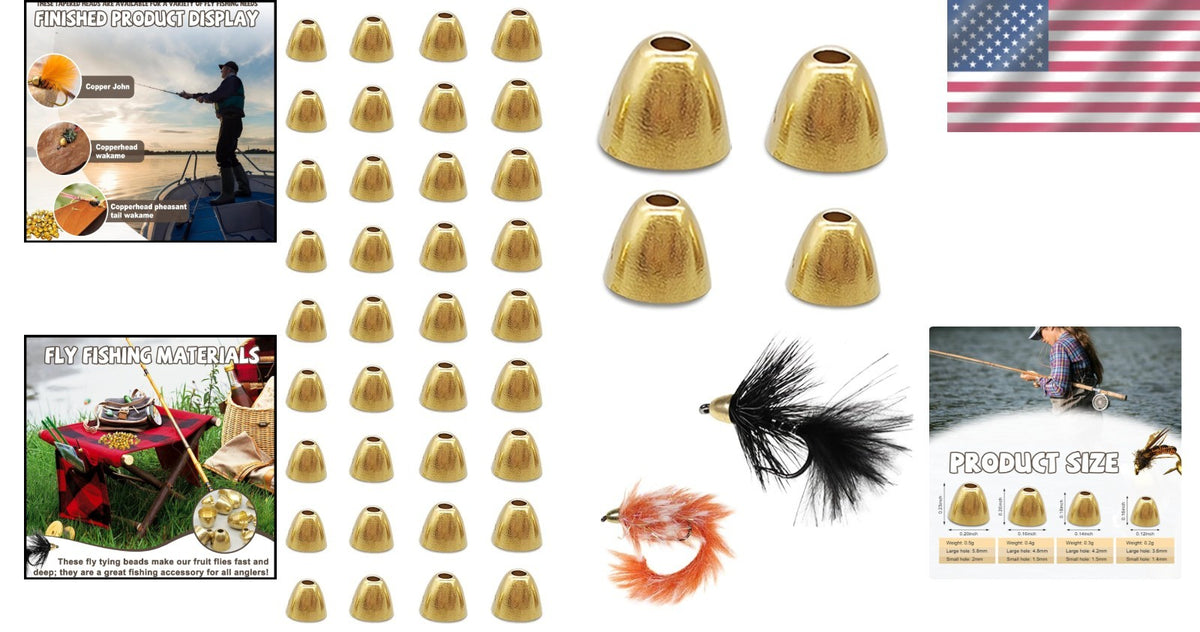 Flexible Brass Cone Heads for Fly Tying - 4 Sizes for Anglers