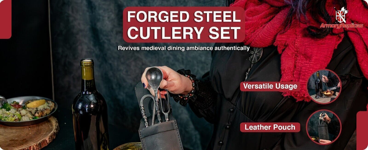 Medieval Hand Forged Iron Utensil Set - Camping, Renaissance, LARP, Party