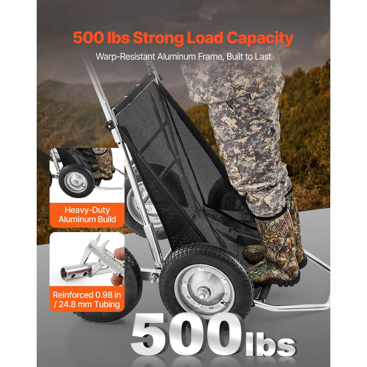 Folding Deer Game Cart with 4-Wheel Utility Dolly 500 LBS Capacity