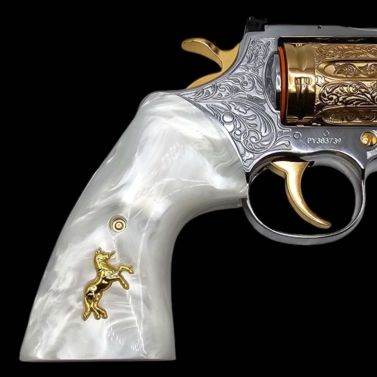 White Pearl Revolver Grips for Colt Python & Anaconda - 24K Gold Medallions