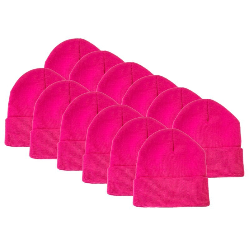 Unisex Knit Beanie Hats Bulk Pack - Soft Warm Winter Cuffed Caps