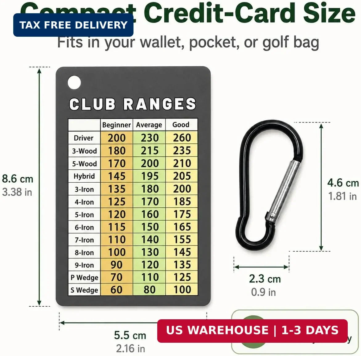 Golf Club Distance Chart Card for Men Women Beginners - Yardage Cheat Sheet