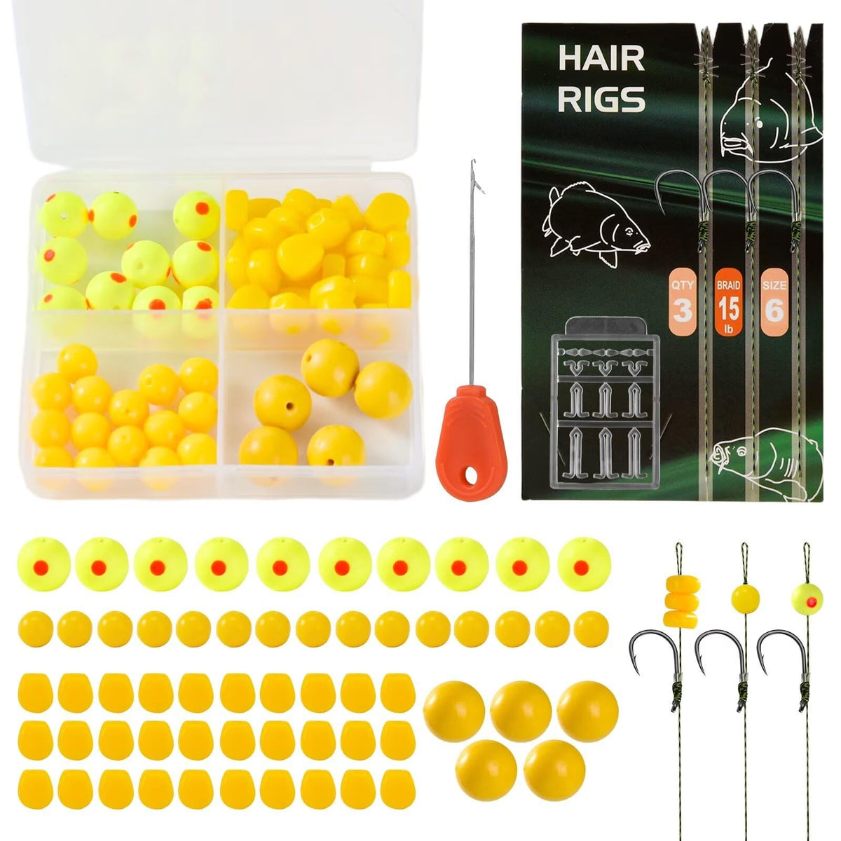 Carp Fishing Rig Kit with Pre-Tied Hair Rigs and Bait Set - Multiple Sizes