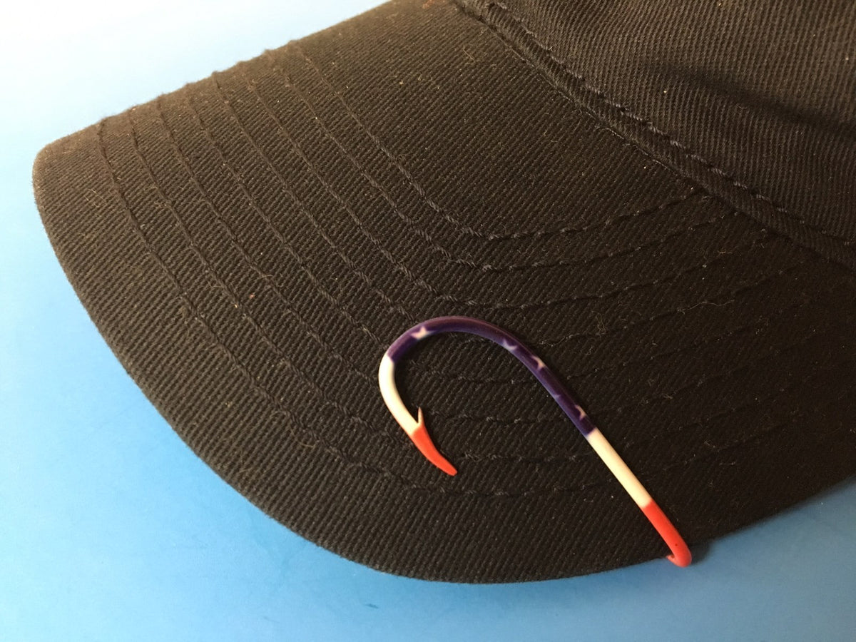 USA Flag Fish Hook Hat Pin with Embroidered Patch - Fishing Gift