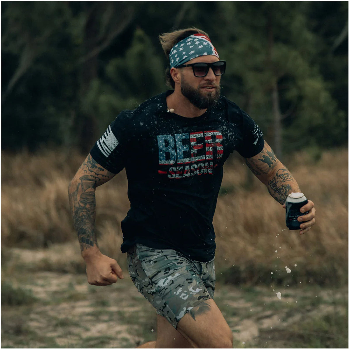 Men's Beer T-Shirt - American Pride Graphic Tee - Black