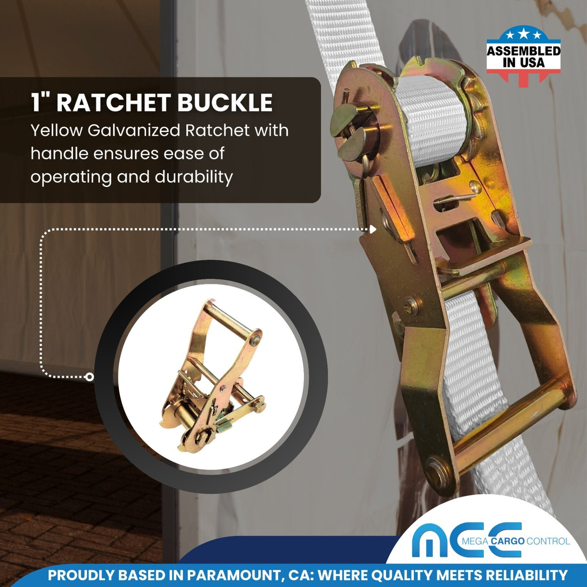 Heavy-Duty 1 Inch x 12 Feet Ratchet Tent Strap with Loop End for Tie Downs