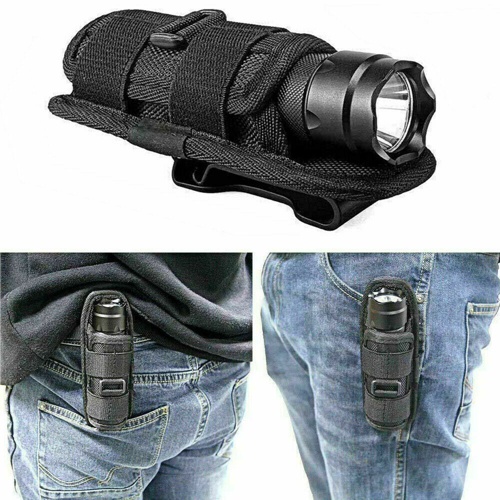 LED Flashlight Holster Belt Case with 360° Rotation for Outdoor Use