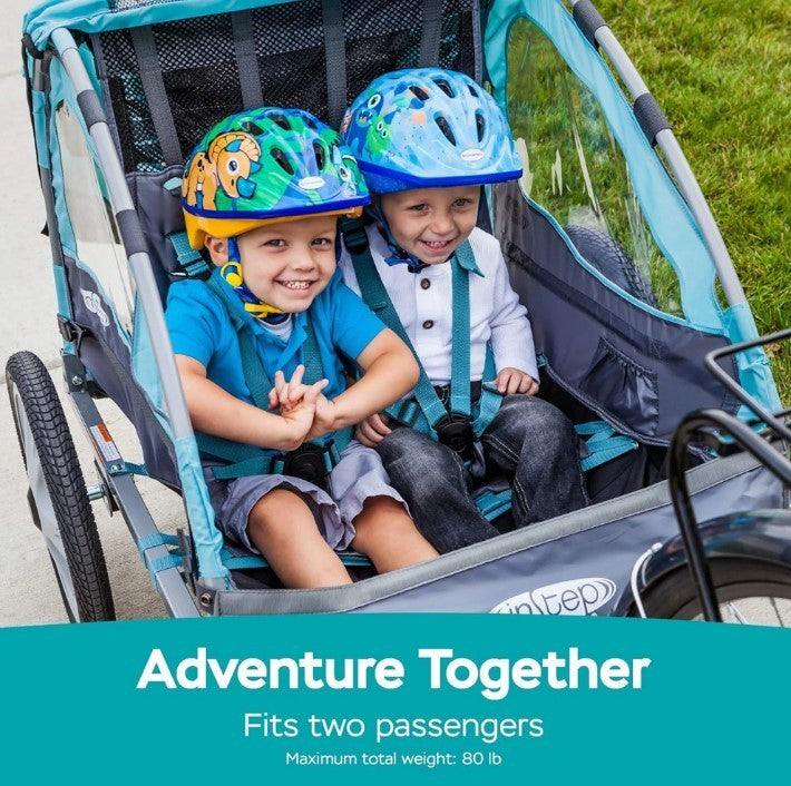 Kids Bike Trailer Double Seat with Bug Screen & Weather Shield - InSTEP