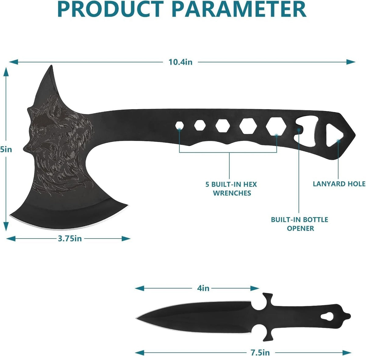 3-Pack Throwing Axes and Tomahawks Kit with Nylon Sheath - 10.4" Stainless Steel Blades, Built-in Corkscrew