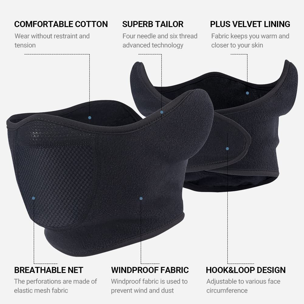 Unisex Winter Half Ski Mask with Ear Warmer, Windproof Fleece Face Cover