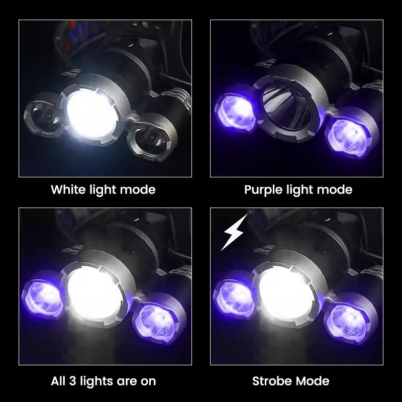 UV 395nm Rechargeable Headlamp with 4 Modes for Stain Detection & Night Use