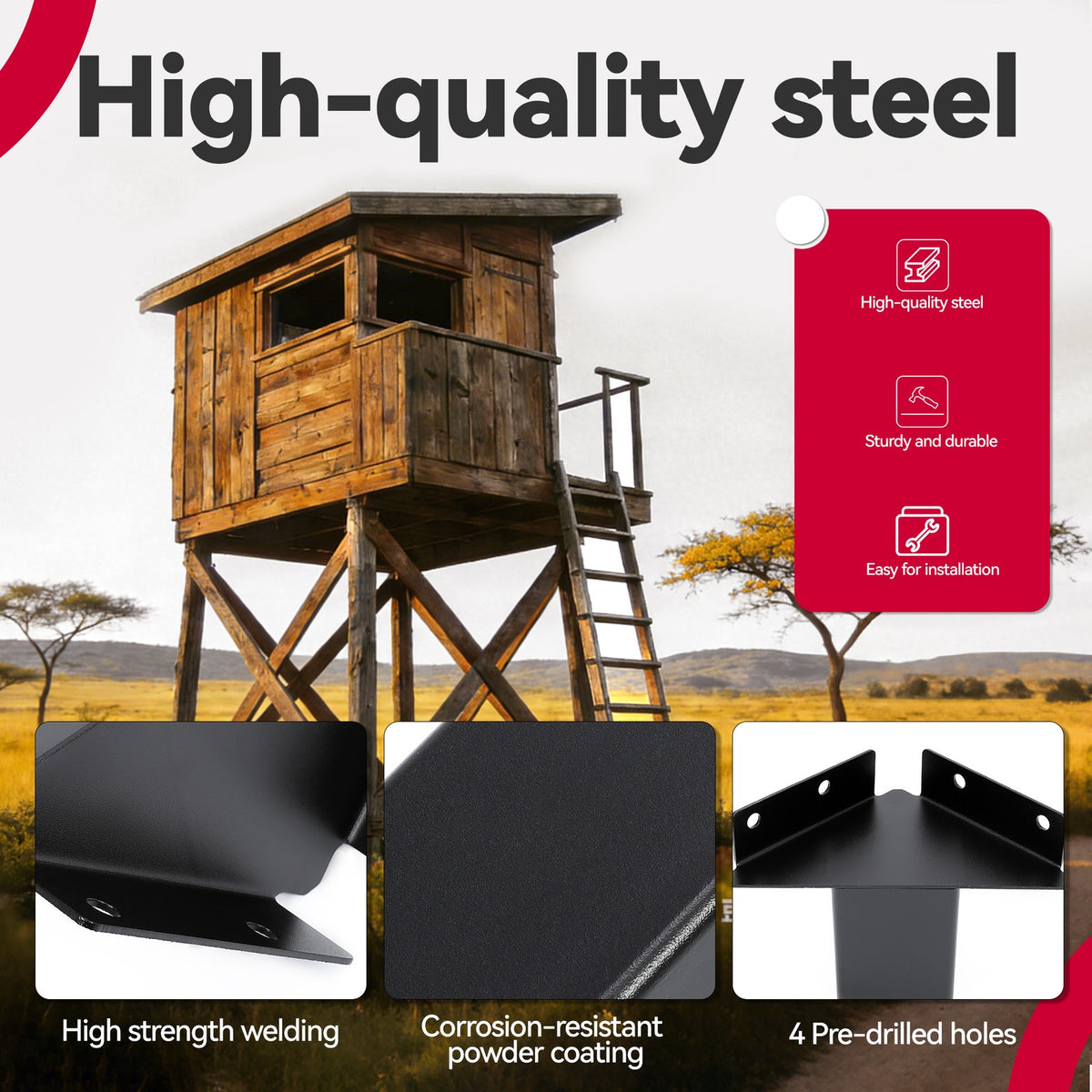 Heavy Duty Powder Coated Deer Elevator Brackets - Tree Stand Supports, 4pcs
