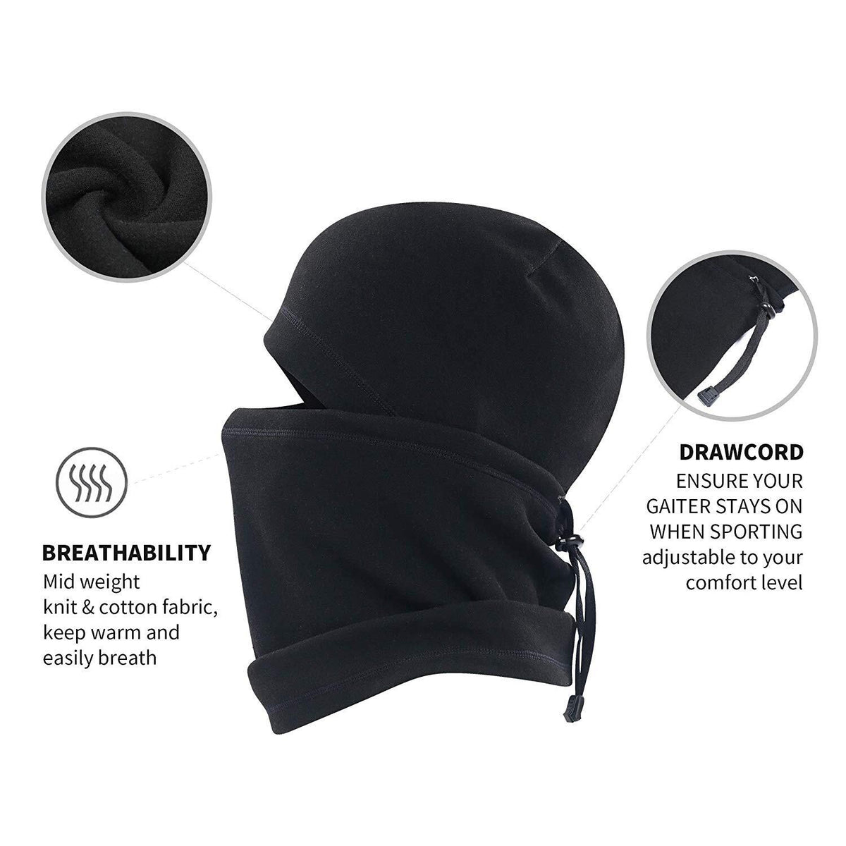 Unisex Winter Balaclava Ski Mask with Adjustable Drawstring - Cold Weather Face Cover
