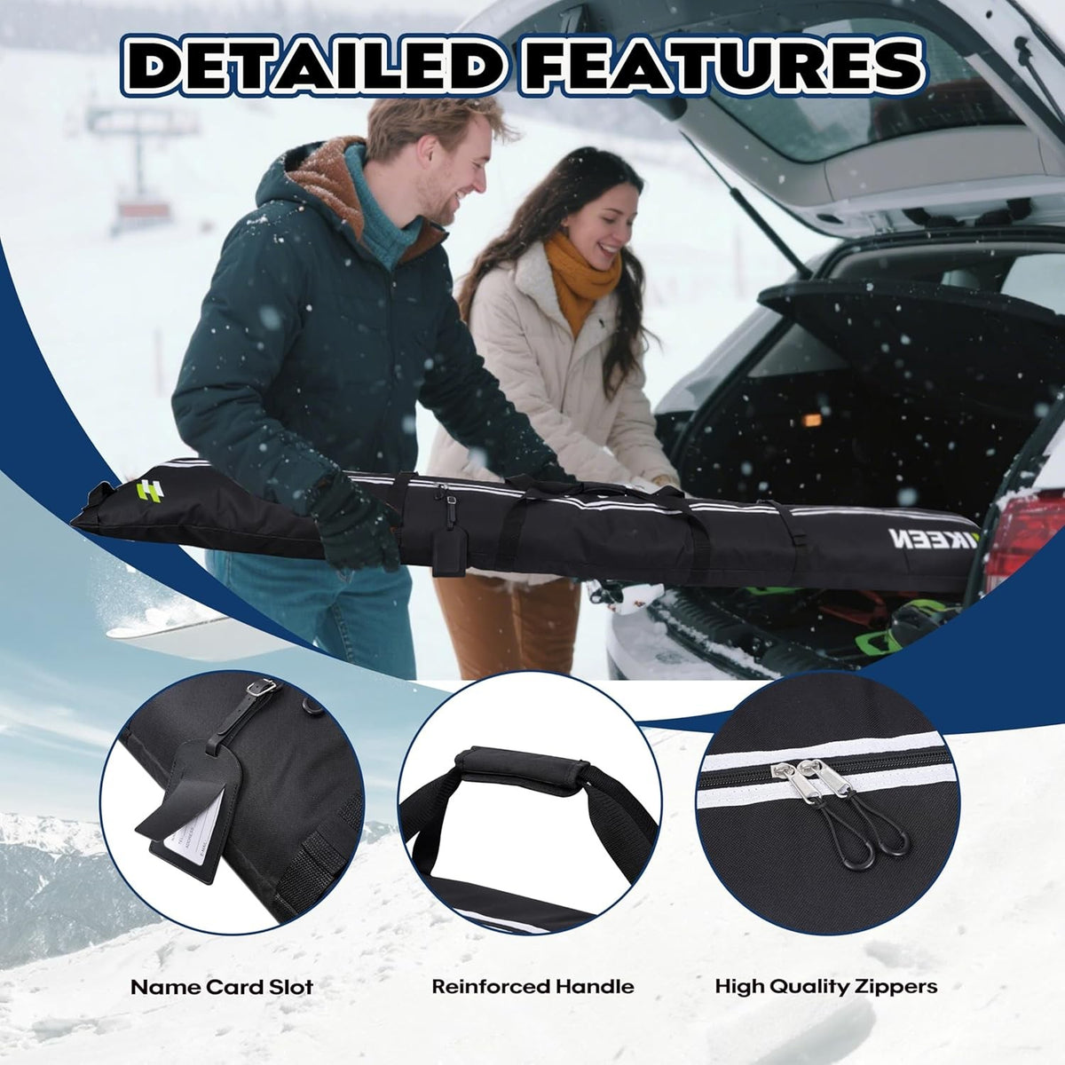 Full Padded Waterproof Ski Bag for Air Travel Up to 84.6 Inches