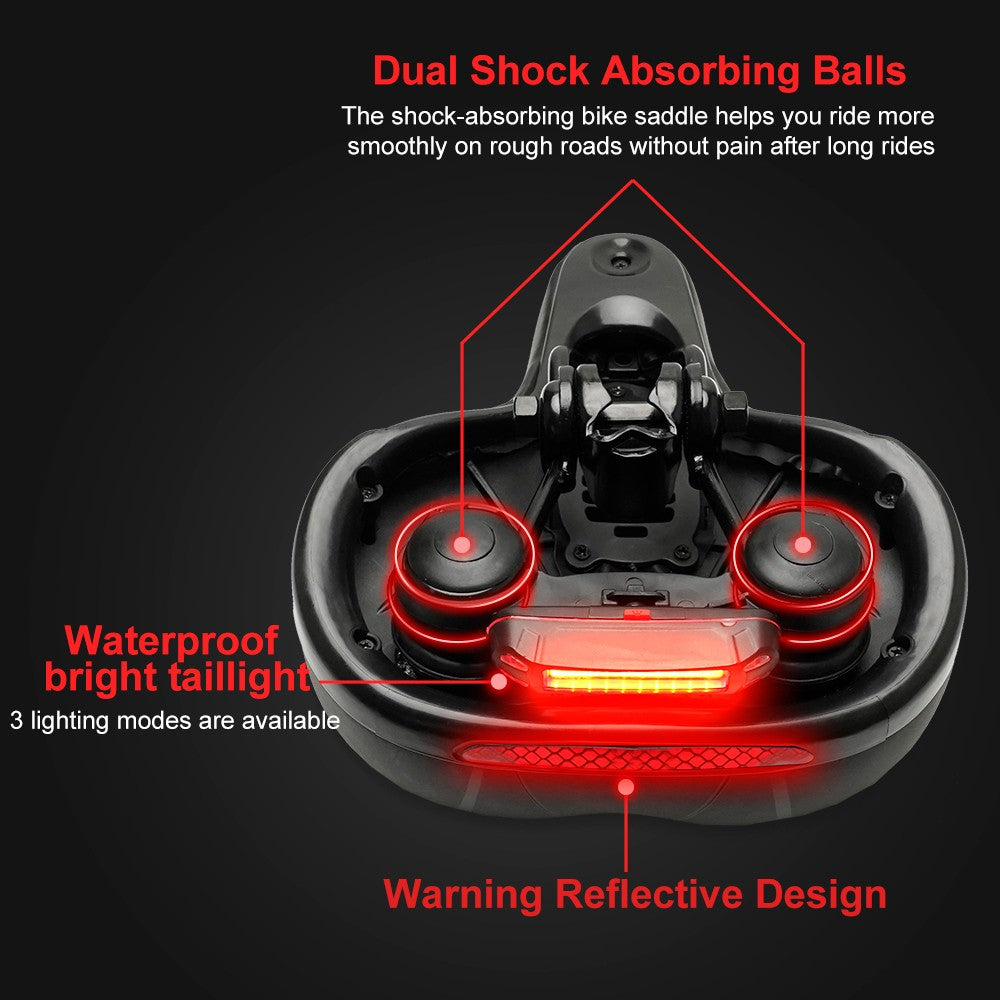 Comfort Bicycle Saddle Wide Memory Foam Seat with Shock Absorption & LED Tail Light