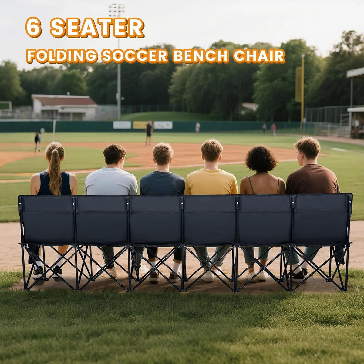 6 Seat Folding Sports Bench with Backrest & Storage for Stadium & Camping