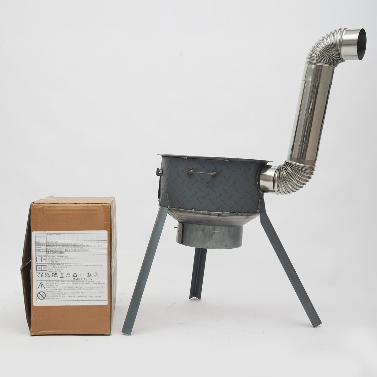 Portable Camping Wood Stove with Wok Rings, Stable Steel Support