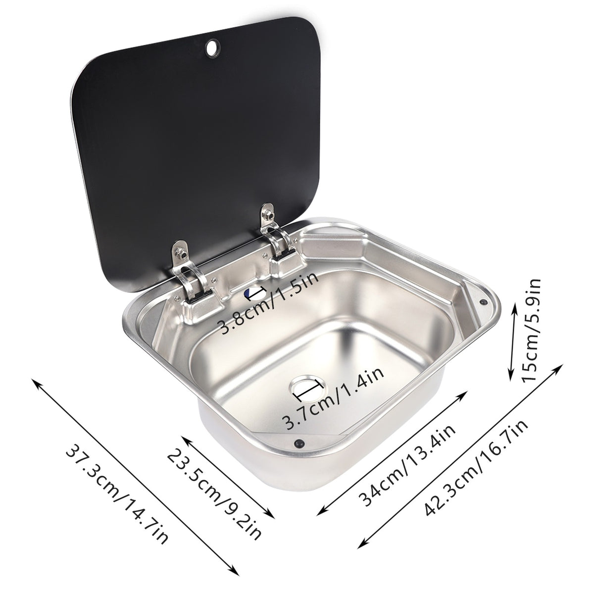 RV Caravan Stainless Steel Hand Wash Basin with Lid and Faucet