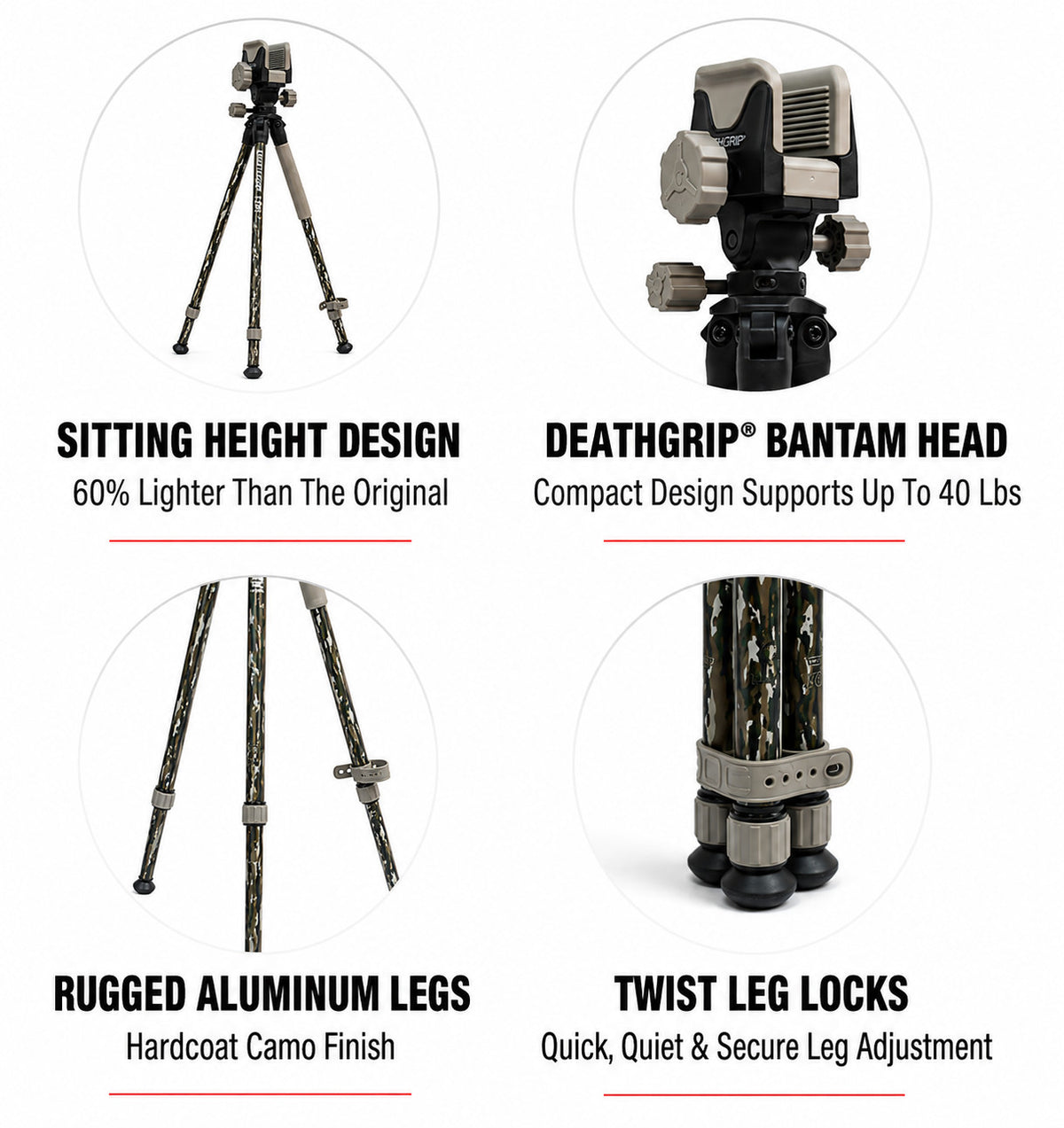 Lightweight Hunting Tripod with Adjustable Height & Camo Finish