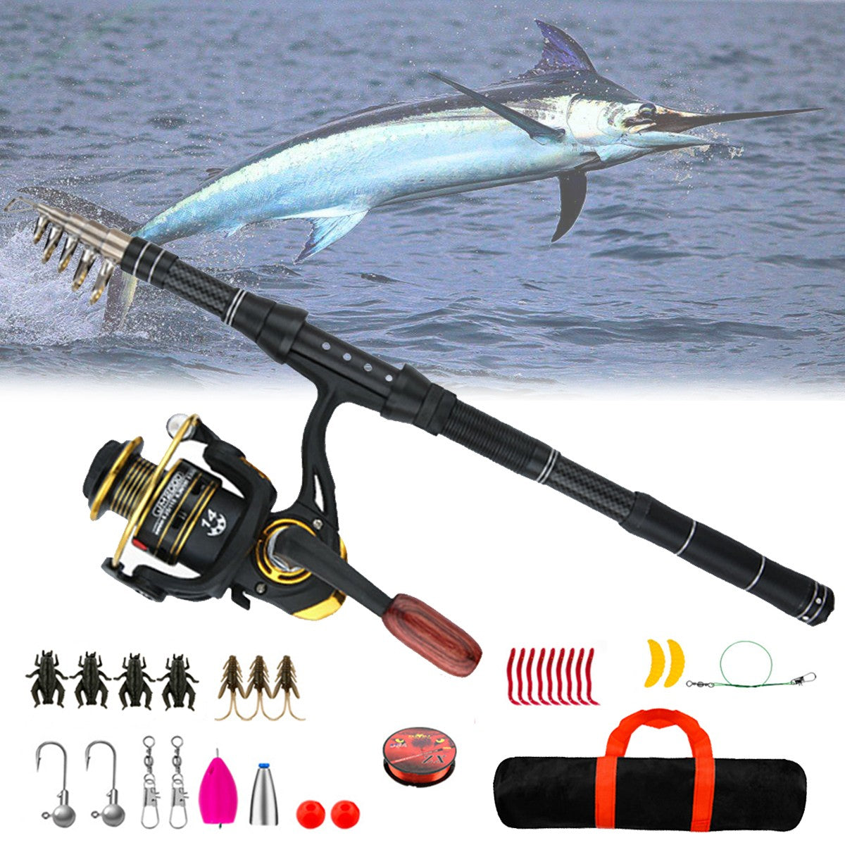 Carbon Fiber Telescopic Fishing Rod and Reel Combo - Saltwater & Freshwater Portable Kit