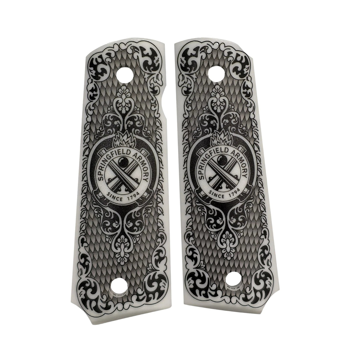 1911 Pistol Grips White Pearl Polymer with Springfield Logo - Custom Full Size Fit