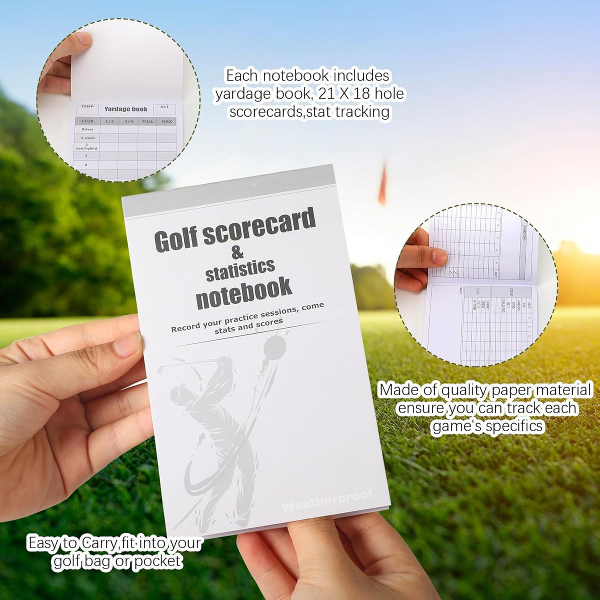 Golf Yardage Book Set with Scorecard Notebook - 8 Pack Pocket Size Golf Journals