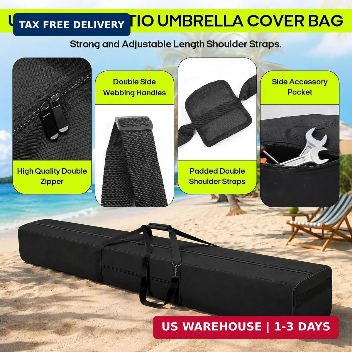 67-Inch Patio Beach Umbrella Storage Bag - Heavy-Duty Waterproof Sleeve