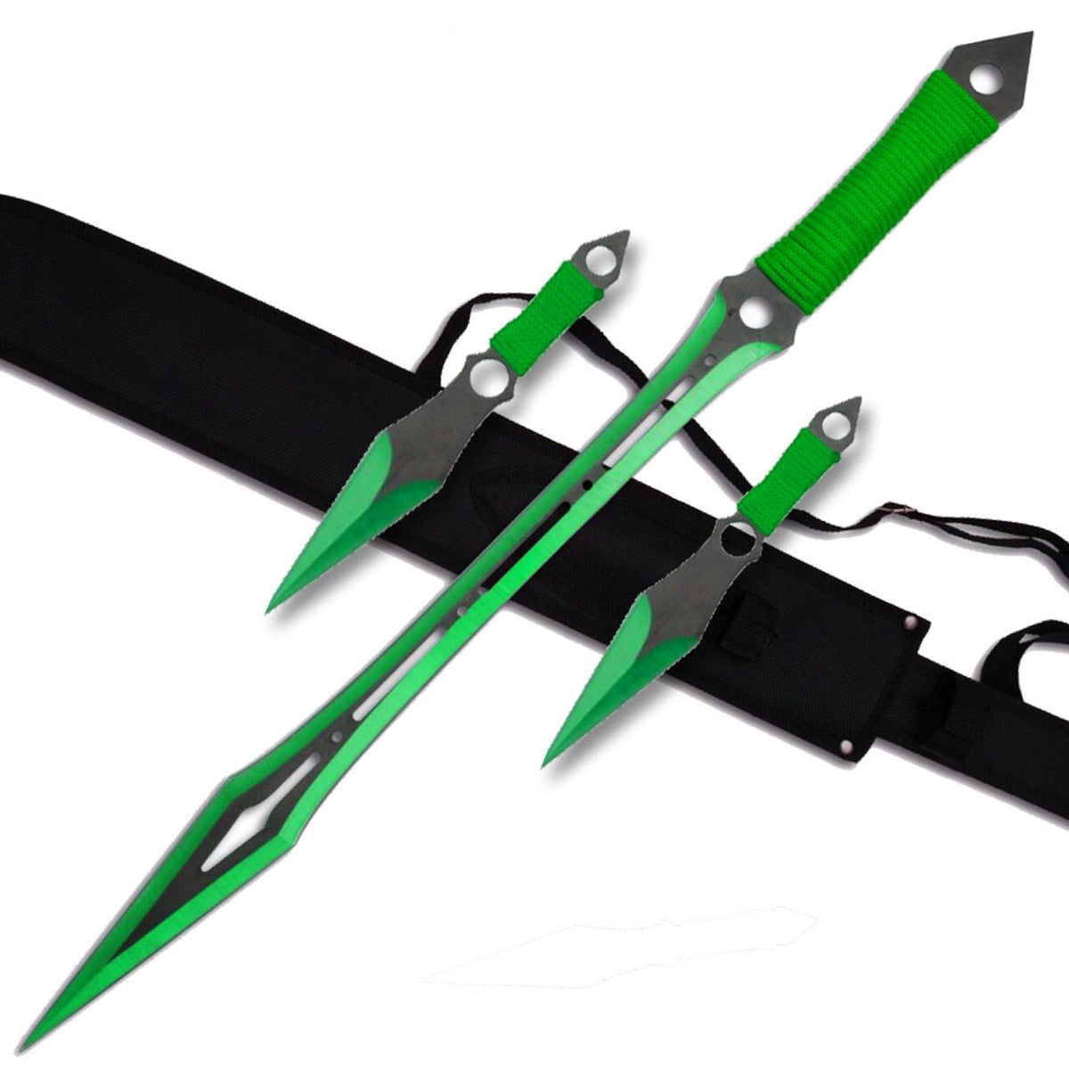27-Inch Ninja Sword Throwing Knife Set with 2 Steel Blades & Sheath