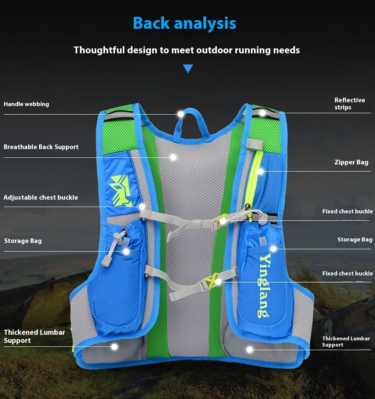 Ventilated Hydration Running Vest with Multiple Zipper Pockets - No Bladder