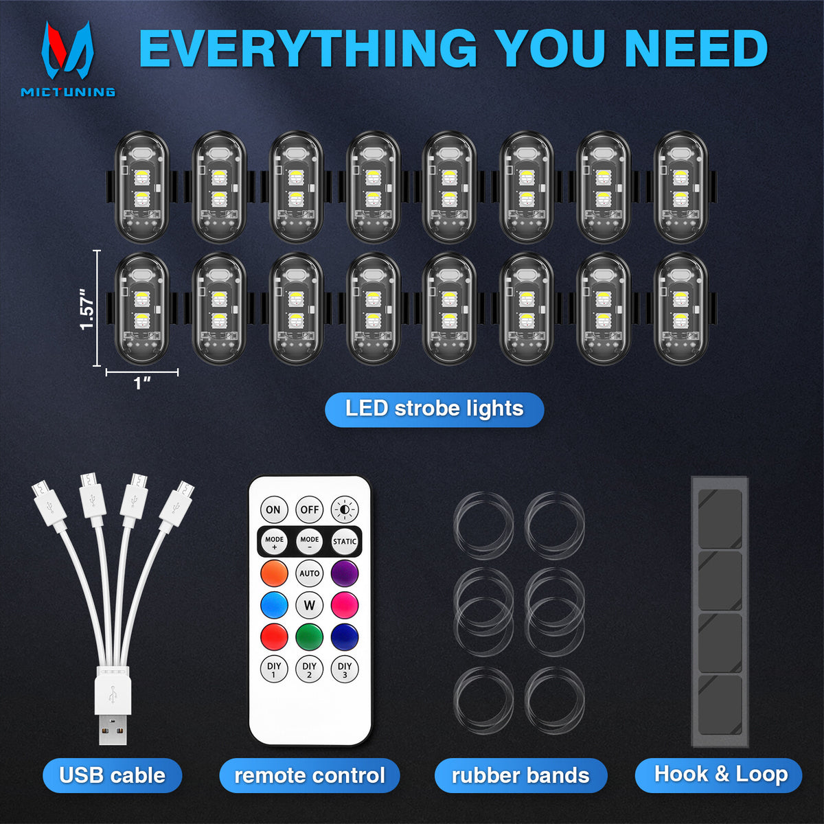 Wireless LED Strobe Lights 8 Colors USB Rechargeable Anti-Collision Lamps 20 pcs