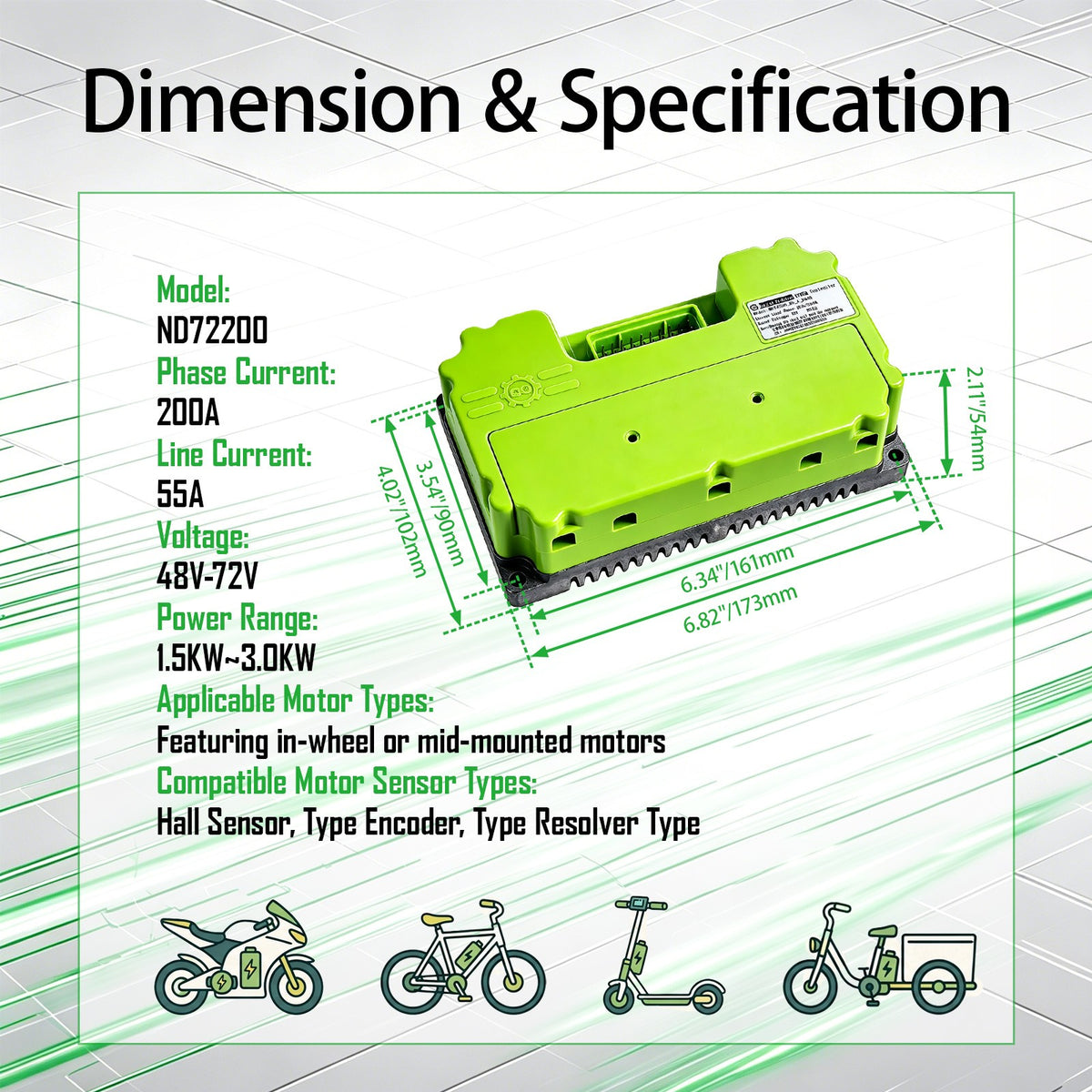 72V 5000W Brushless DC Controller for Electric Motorcycle Fardriver ND72200