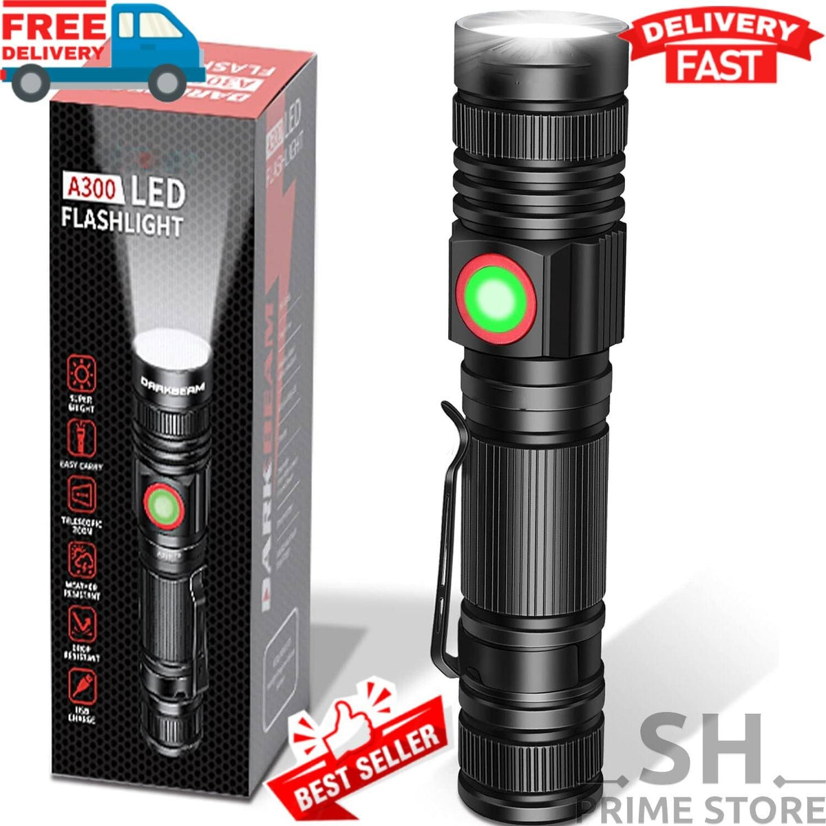 Rechargeable LED Tactical Flashlight 2000 Lumens Waterproof Work Light