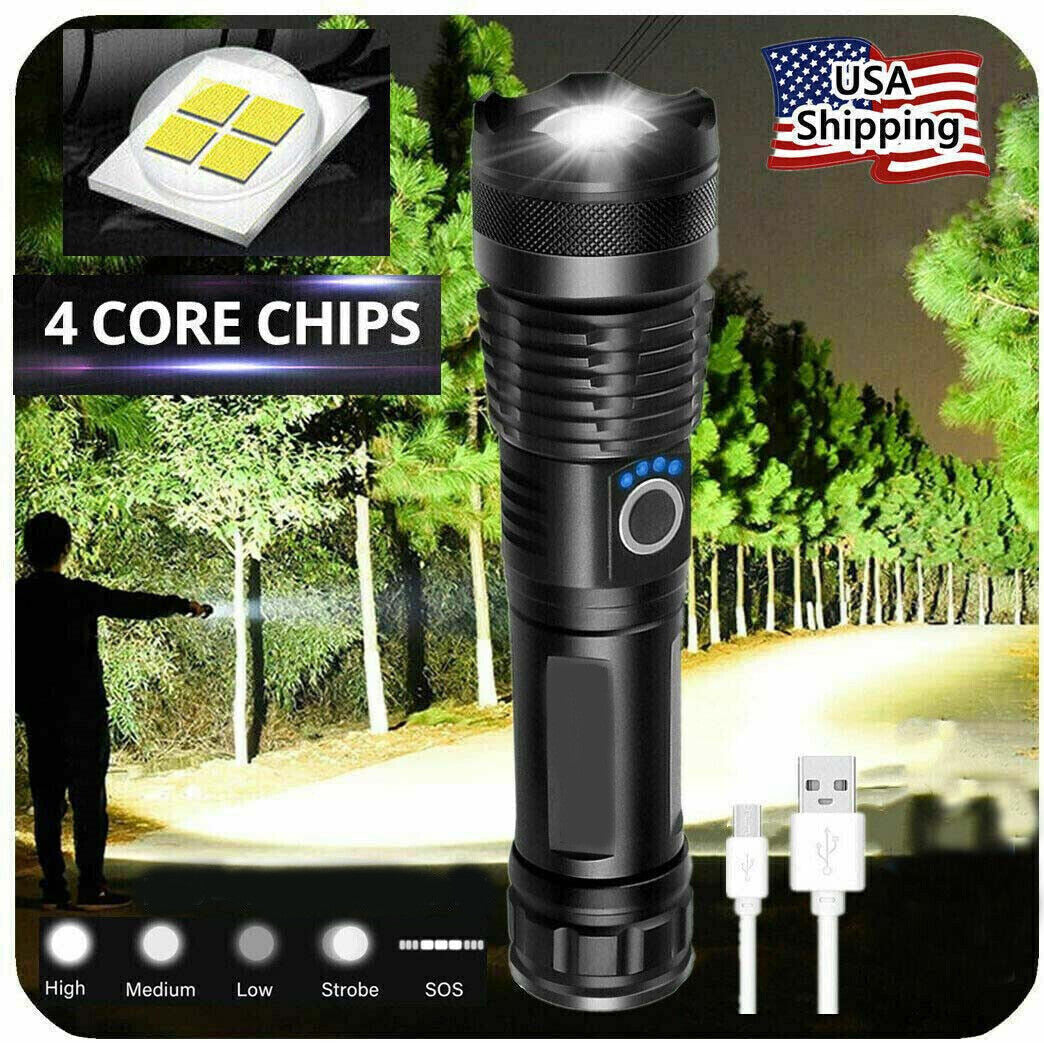 Rechargeable LED Tactical Flashlight with 5 Modes Waterproof Handheld Torch