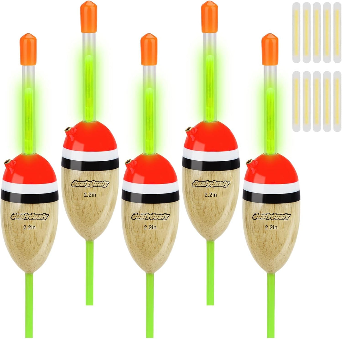 Lighted Fishing Floats Set with Glow Sticks for Night Fishing - 5 Pcs