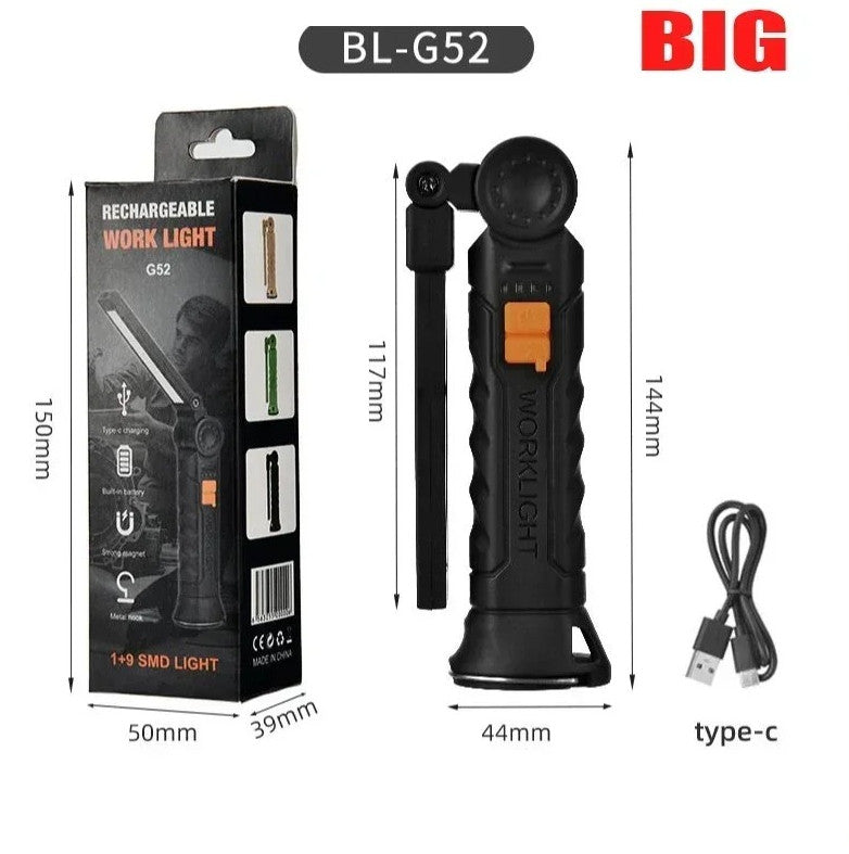 USB Rechargeable COB LED Work Light with Magnetic Base and Multiple Modes