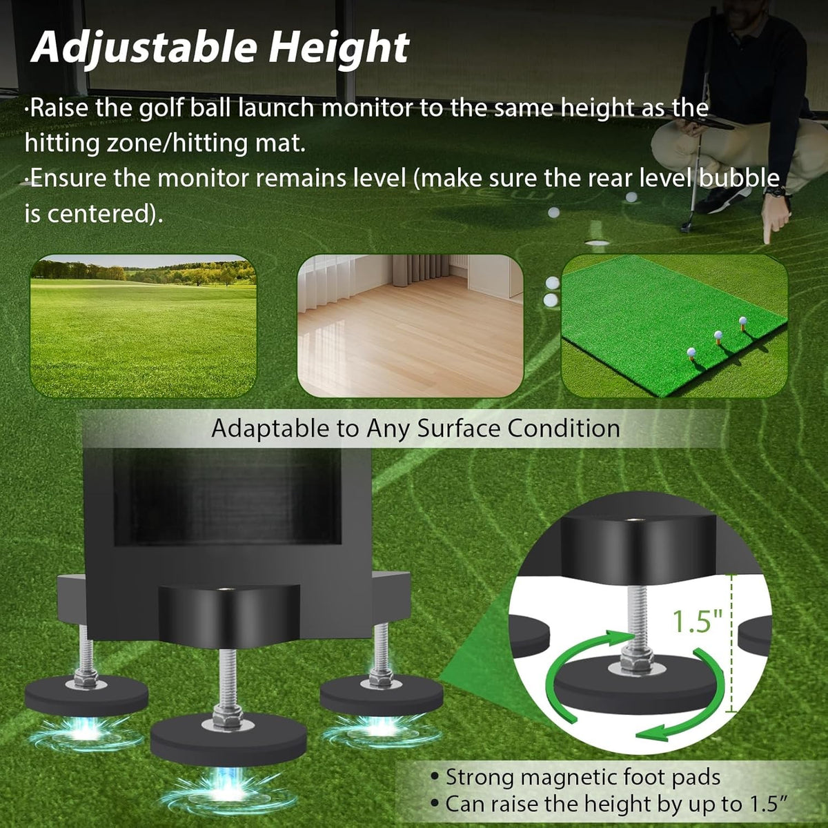 Golf Launch Monitor Protective Cover with Adjustable Leveling & Storage