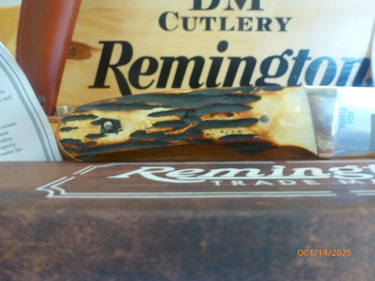 Remington Bullet Knife with Stag Bone Handle and Leather Sheath - Fixed Blade Collectible