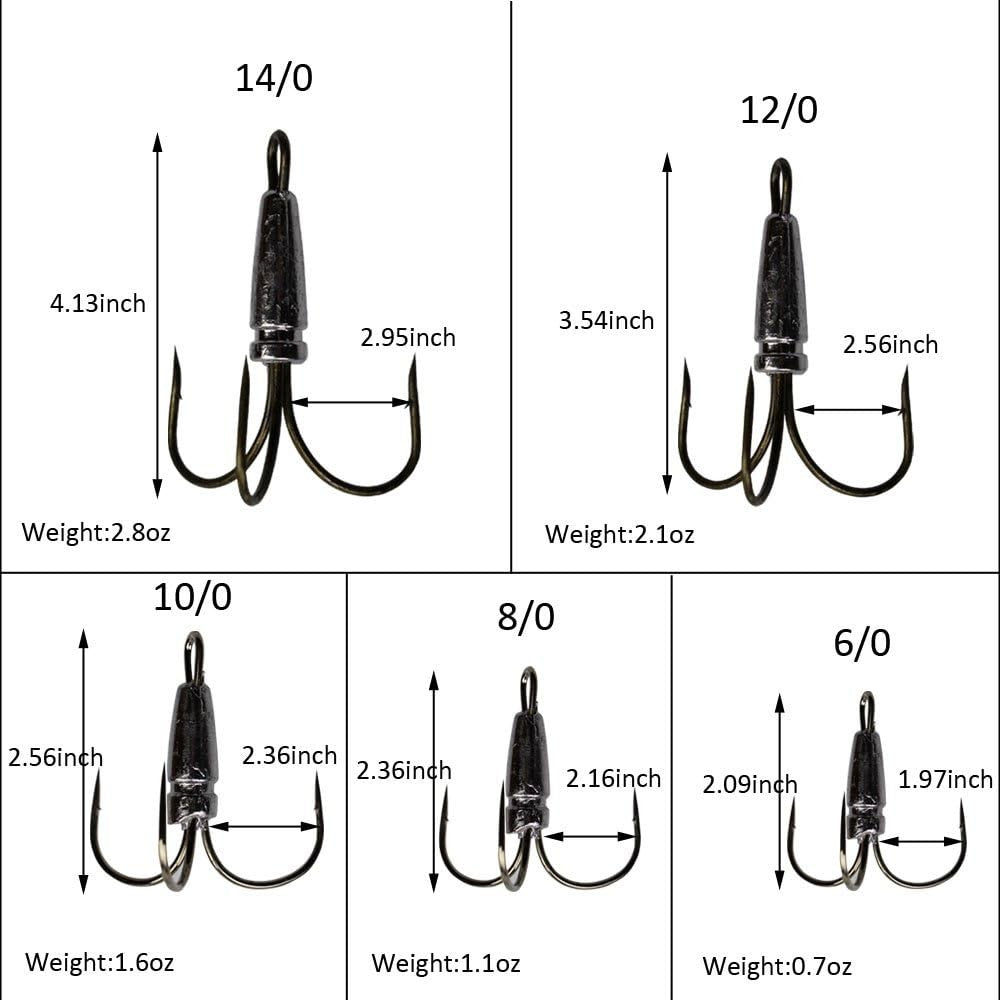Heavy Duty Treble Fishing Hooks 12/0, 2.1oz Snagging Bait Hooks, 2-Pack