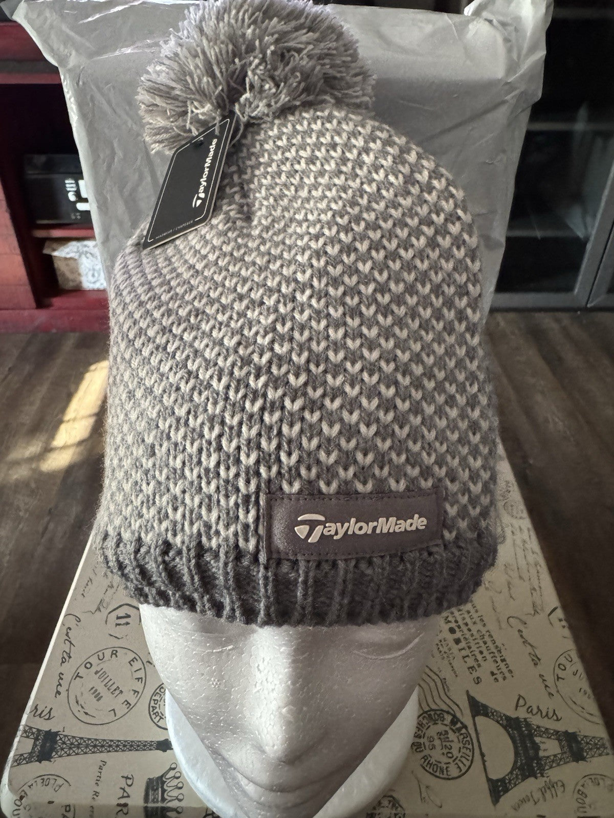 Golf Beanie Hat with Pom Pom - Winter Knit Cap for Women - Black/Gun Metal
