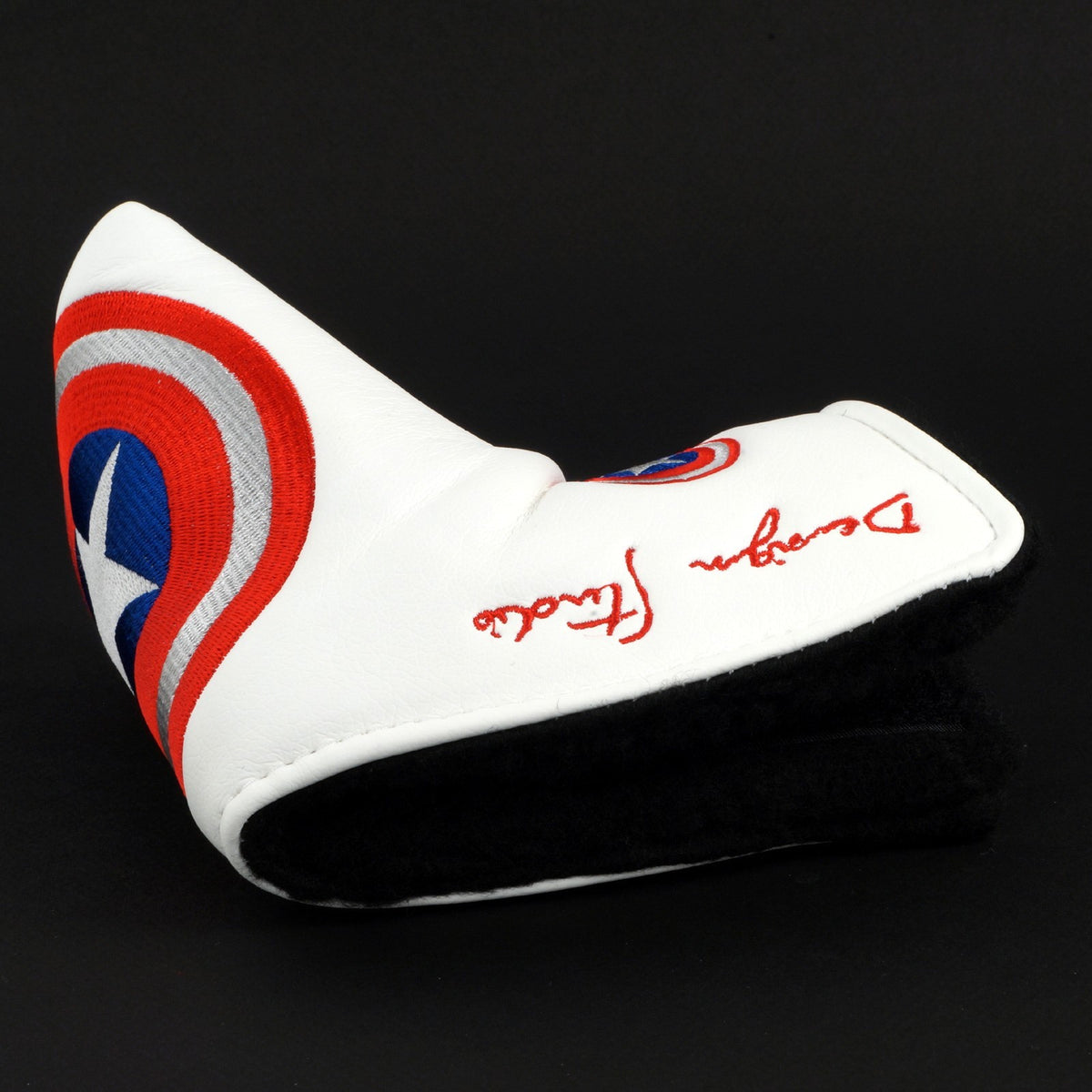 Golf Putter Headcover Captain America Shield White Embroidered Protective Cover