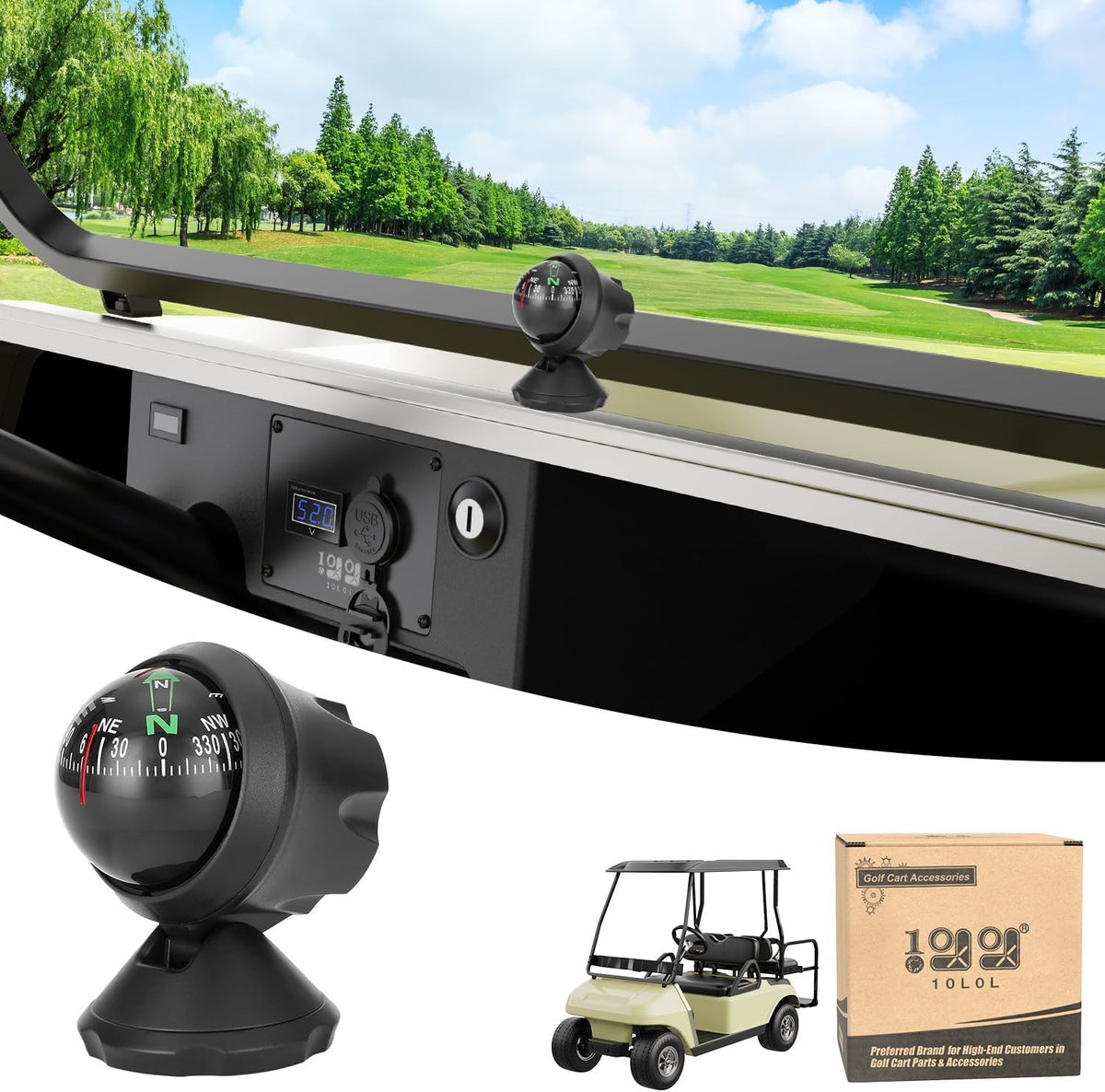 Adjustable Golf Cart Compass Dash Mount Navigation Direction Indicator