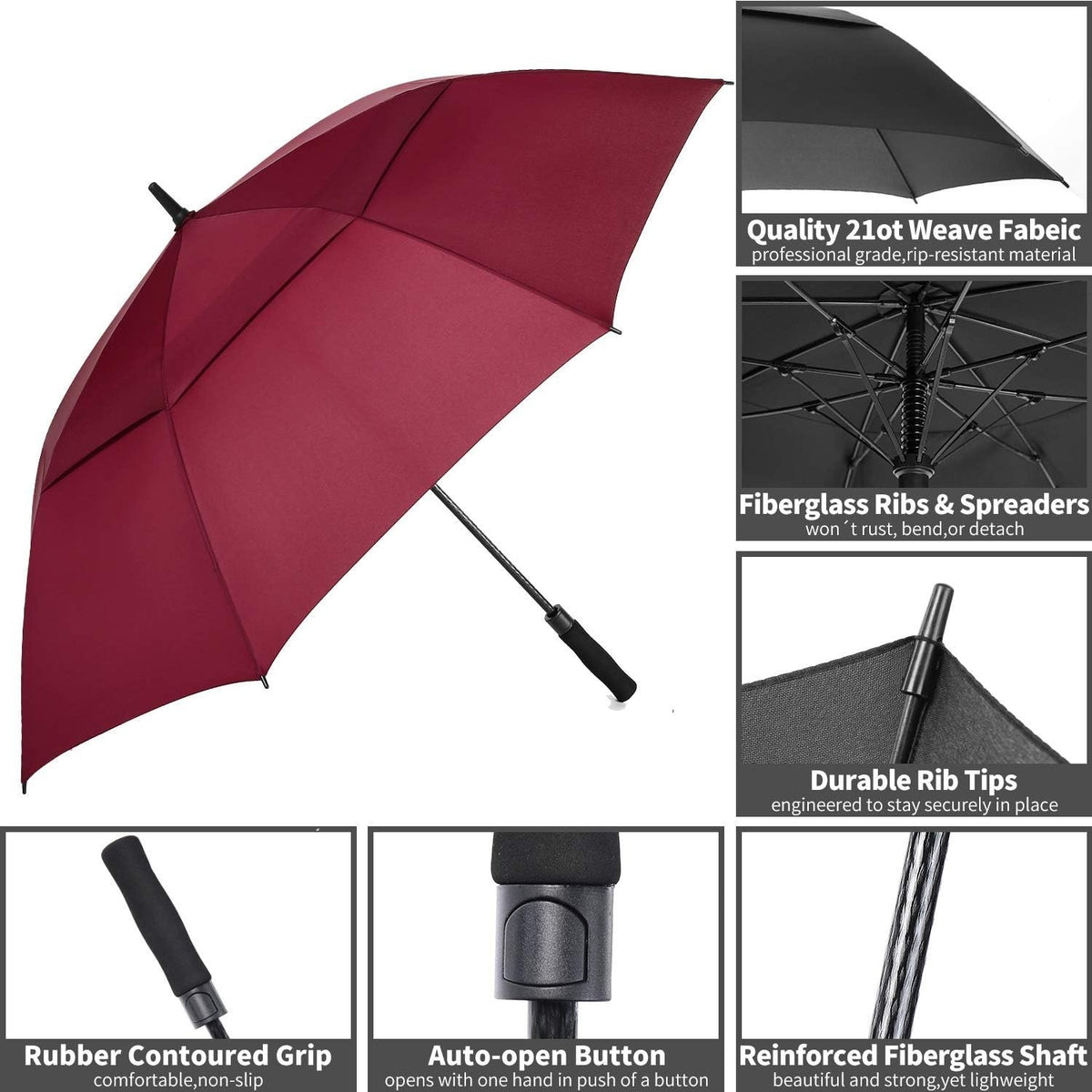 72-Inch Windproof Waterproof Golf Umbrella - Auto Open, Large Shade