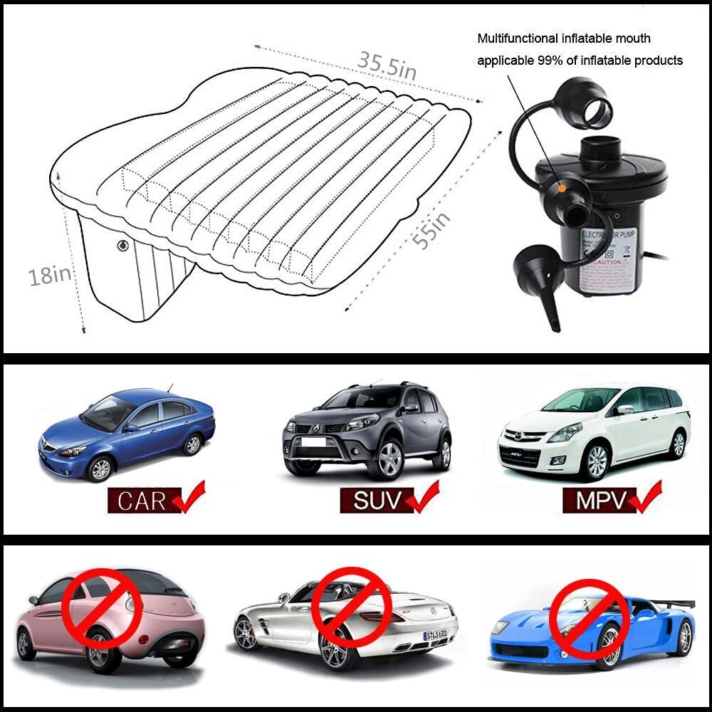 Inflatable Car Bed Mattress with Pump for Travel & Camping