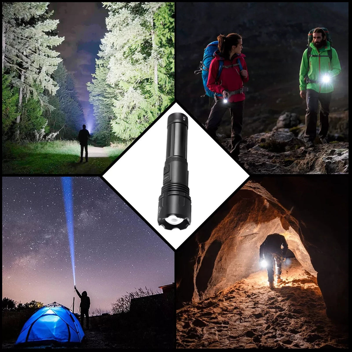 Super Bright Rechargeable LED Tactical Flashlight 1000000 Lumens, Waterproof, Focus Adjustable