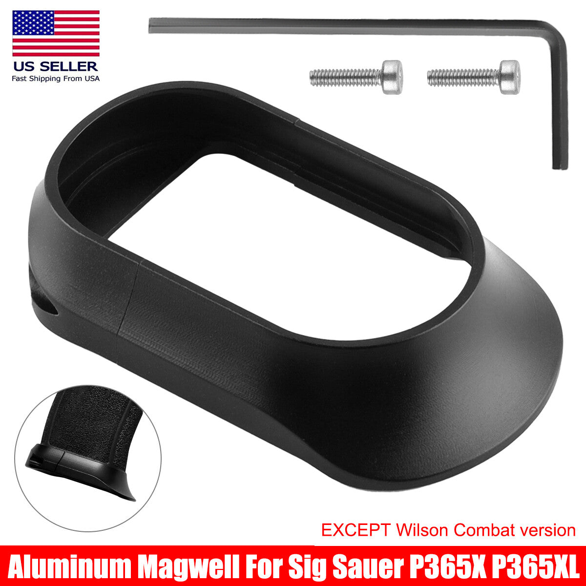 Black Aluminum Magwell for Sig Sauer P365X P365XL No Backstrap - CNC Crafted Durable