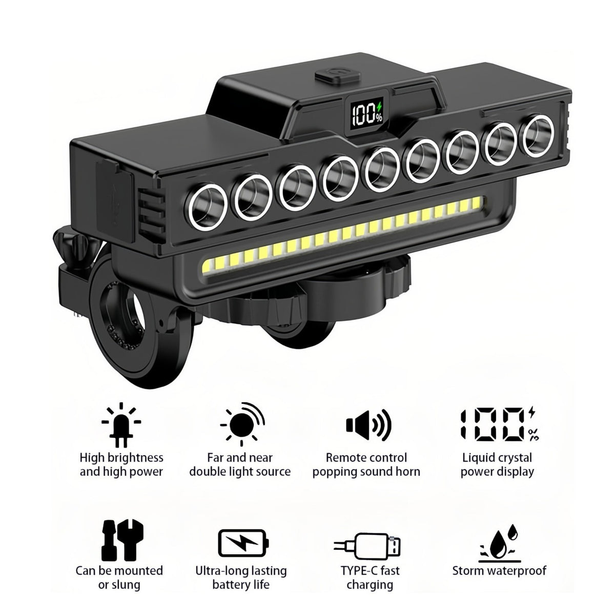 Rechargeable LED Bicycle Headlight with USB Fast Charge & 130dB Horn Waterproof